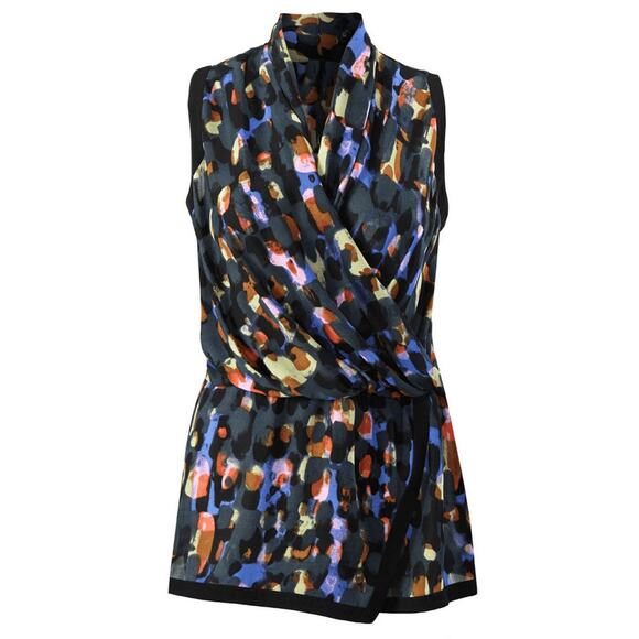 CAbi Flaunt‎ Wrap Sleeveless Blouse Size Medium Black Multicolor Style 3077 - Picture 1 of 16